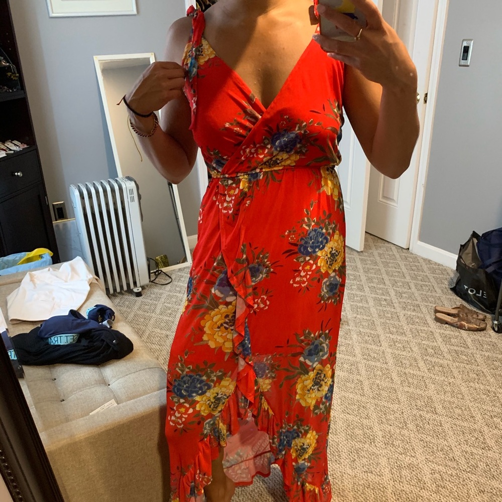 Red flowered maxi dress